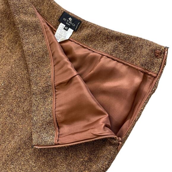 ETRO Milano Wool Tweed Pencil Skirt Italy 46 / US 10 Vintage Style Pleated Back - Picture 5 of 11